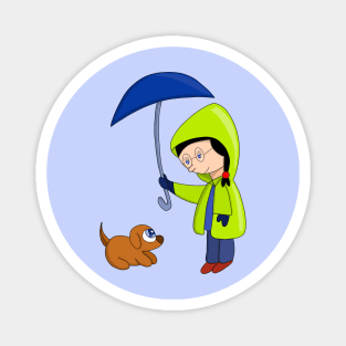 The girl and the dog on a rainy day Magnet